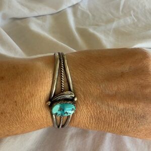Silver and Turquoise Feather Bracelet